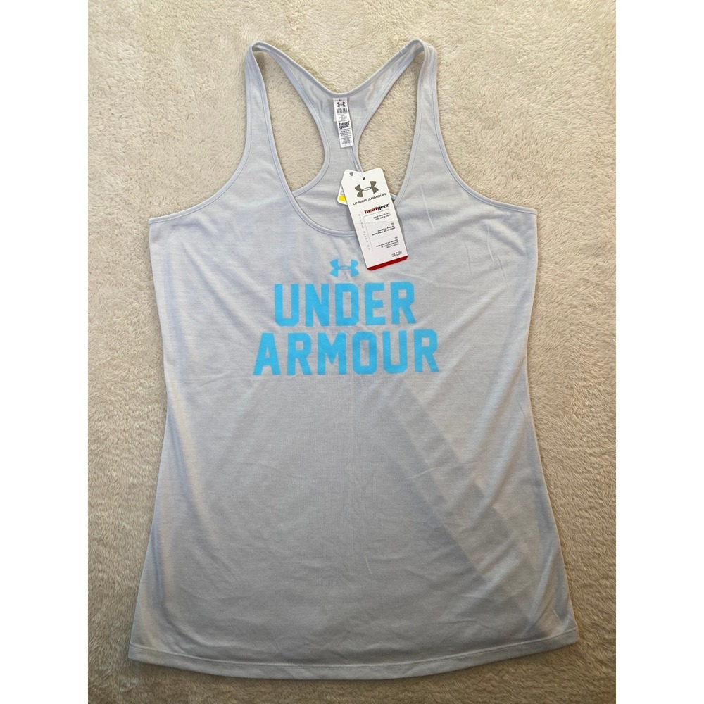 Under Armour HeatGear Womens Tank Top M Gray Blue Racerback Loose Fit NWT